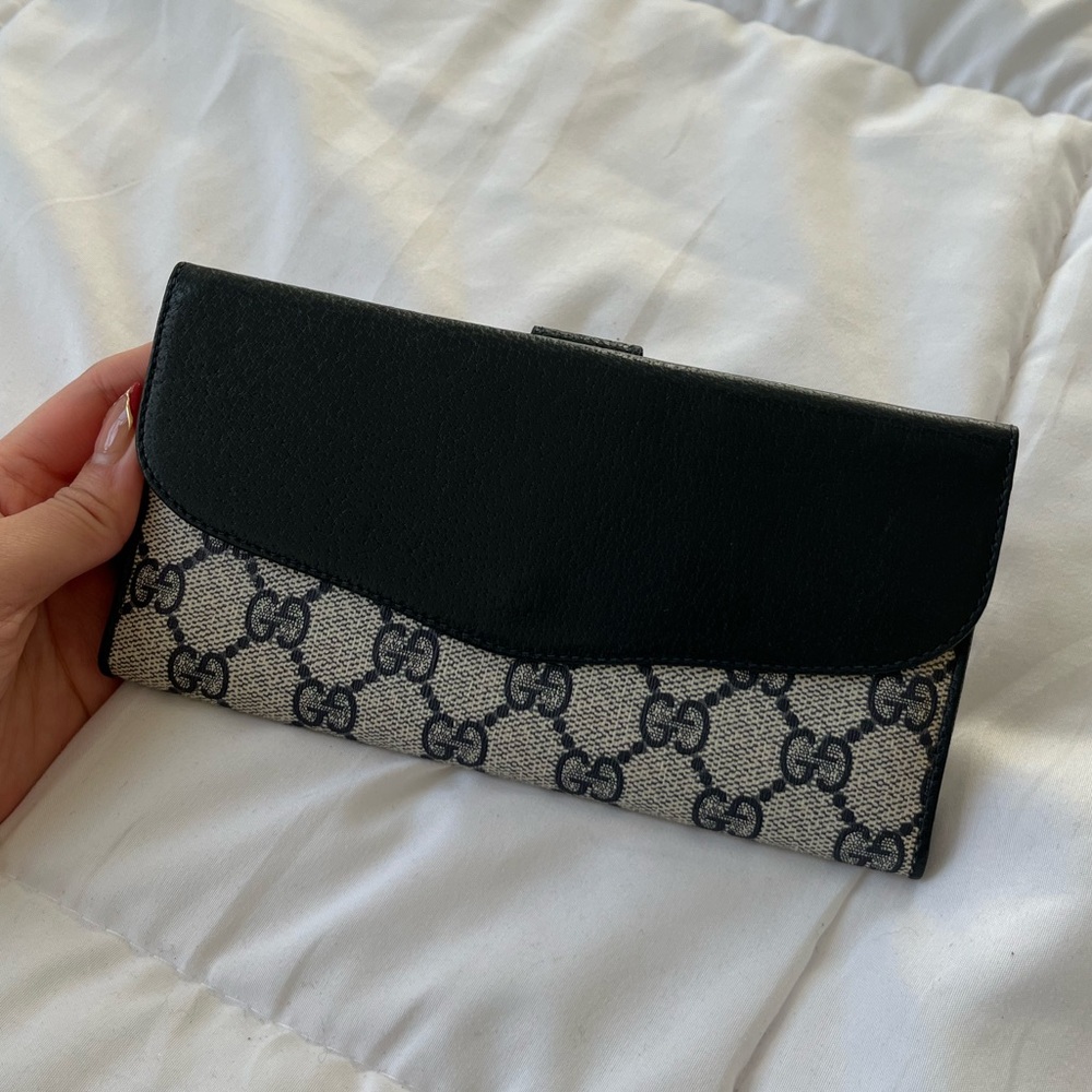 Vintage Gucci Bifold Long Wallet Blue Canvas - Picture 3 of 12